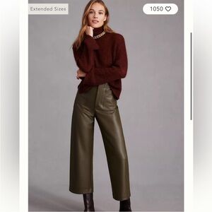 Anthropolgie Maeve Colette Olive/Brown Cropped Faux leather pants